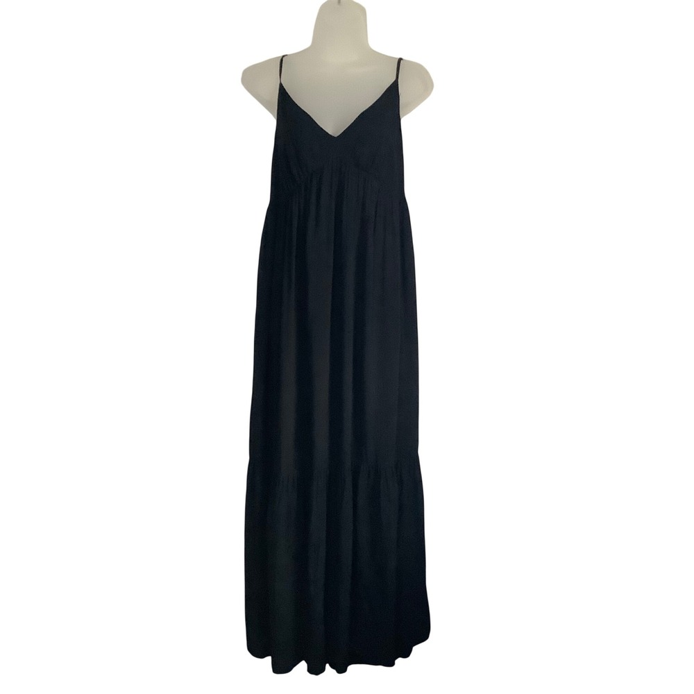 Old Navy Womens Black Rayon Tiered Maxi Dress V-Neck Adjustable Straps Med pckts